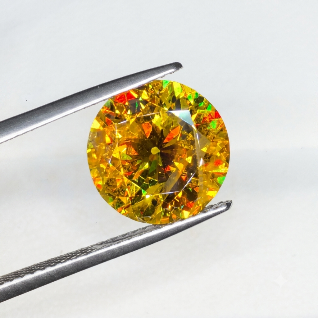 5.25 Ct Natural Fire Sphene Yellow Round Cut Loose Collector Gemstone
