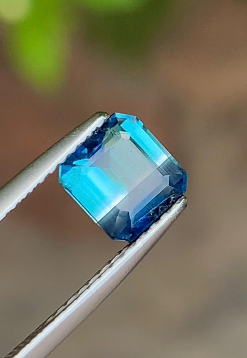 Bi-Color Tourmaline 1.20ct Faceted (emerald-cut/square-cut) — Natural Blue & Ink Gemstone - photo 3