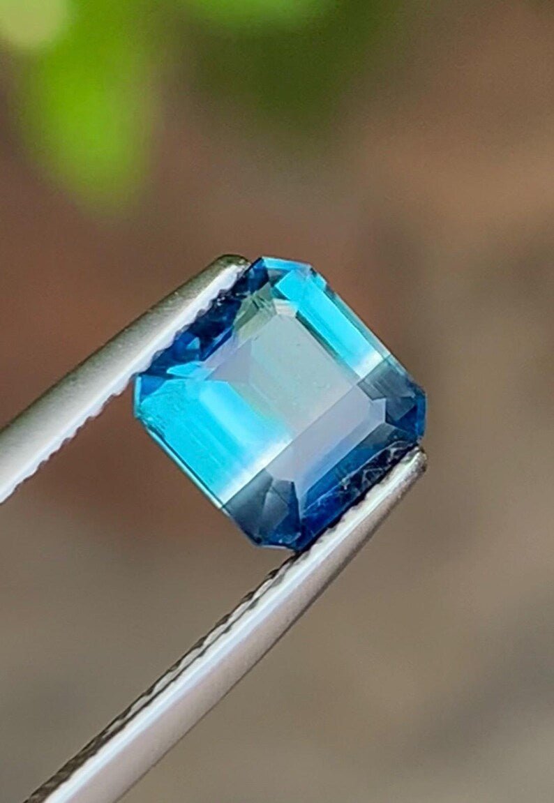 Bi-Color Tourmaline 1.20ct Faceted (emerald-cut/square-cut) — Natural Blue & Ink Gemstone - photo 2