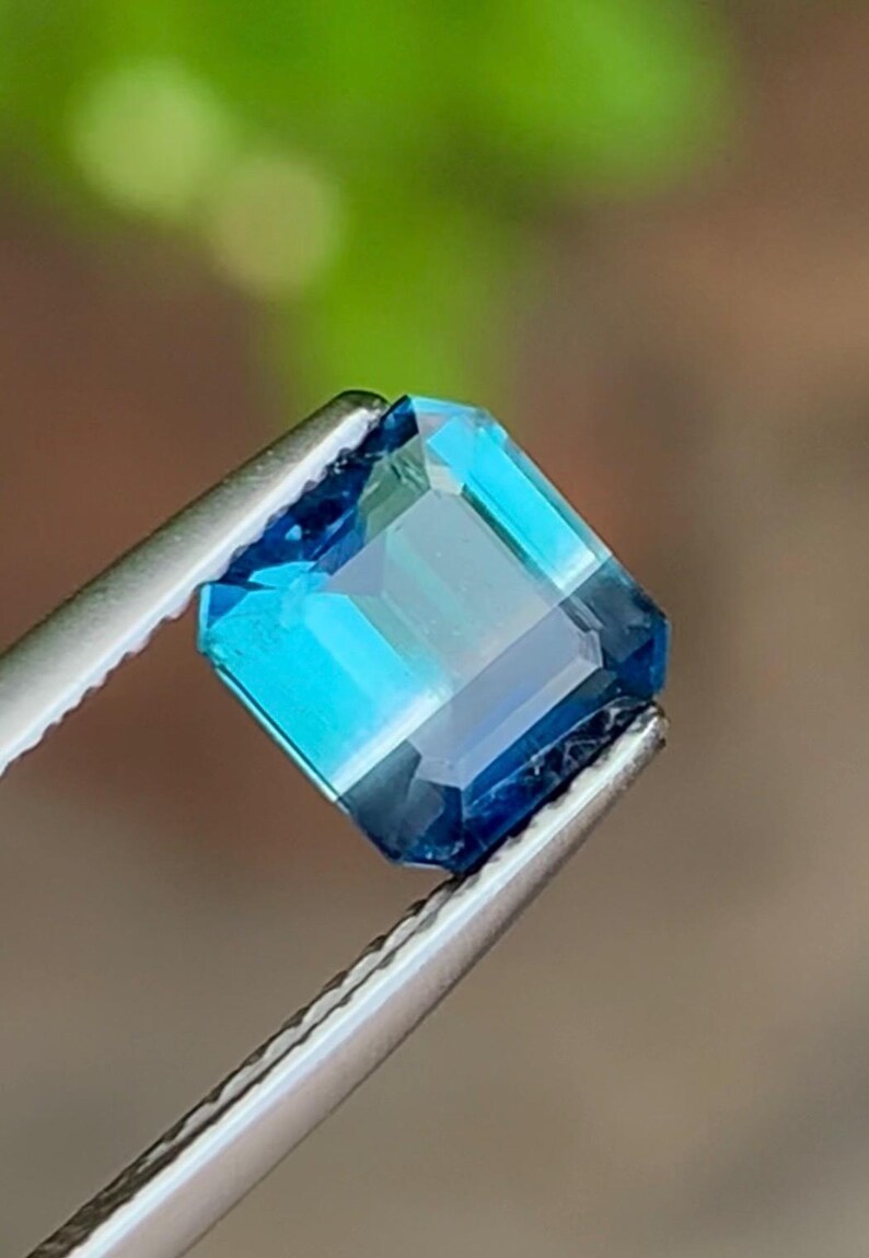 Bi-Color Tourmaline 1.20ct Faceted (emerald-cut/square-cut) — Natural Blue & Ink Gemstone - photo 1