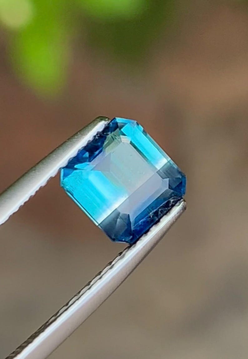 Bi-Color Tourmaline 1.20ct Faceted (emerald-cut/square-cut) — Natural Blue & Ink Gemstone - photo 4
