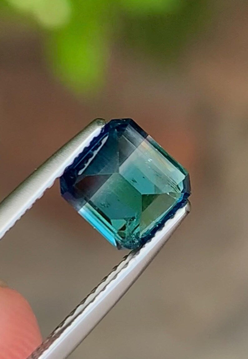 Bi-Color Tourmaline 1.20ct Faceted (emerald-cut/square-cut) — Natural Blue & Ink Gemstone - photo 5