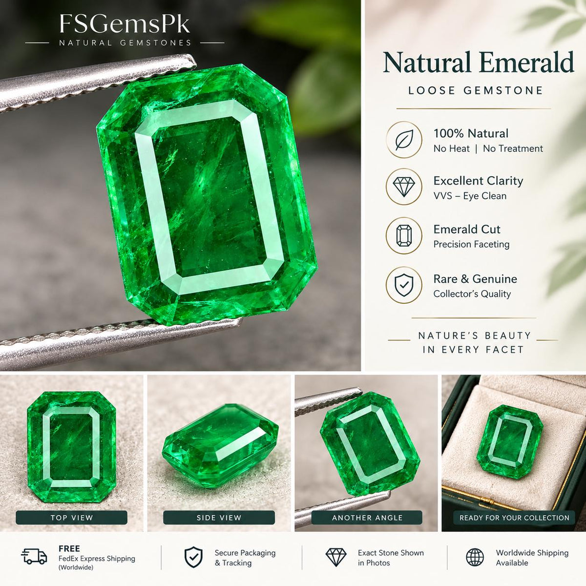Emerald 1.35ct Emerald cut — Natural Green Gemstone - photo 1